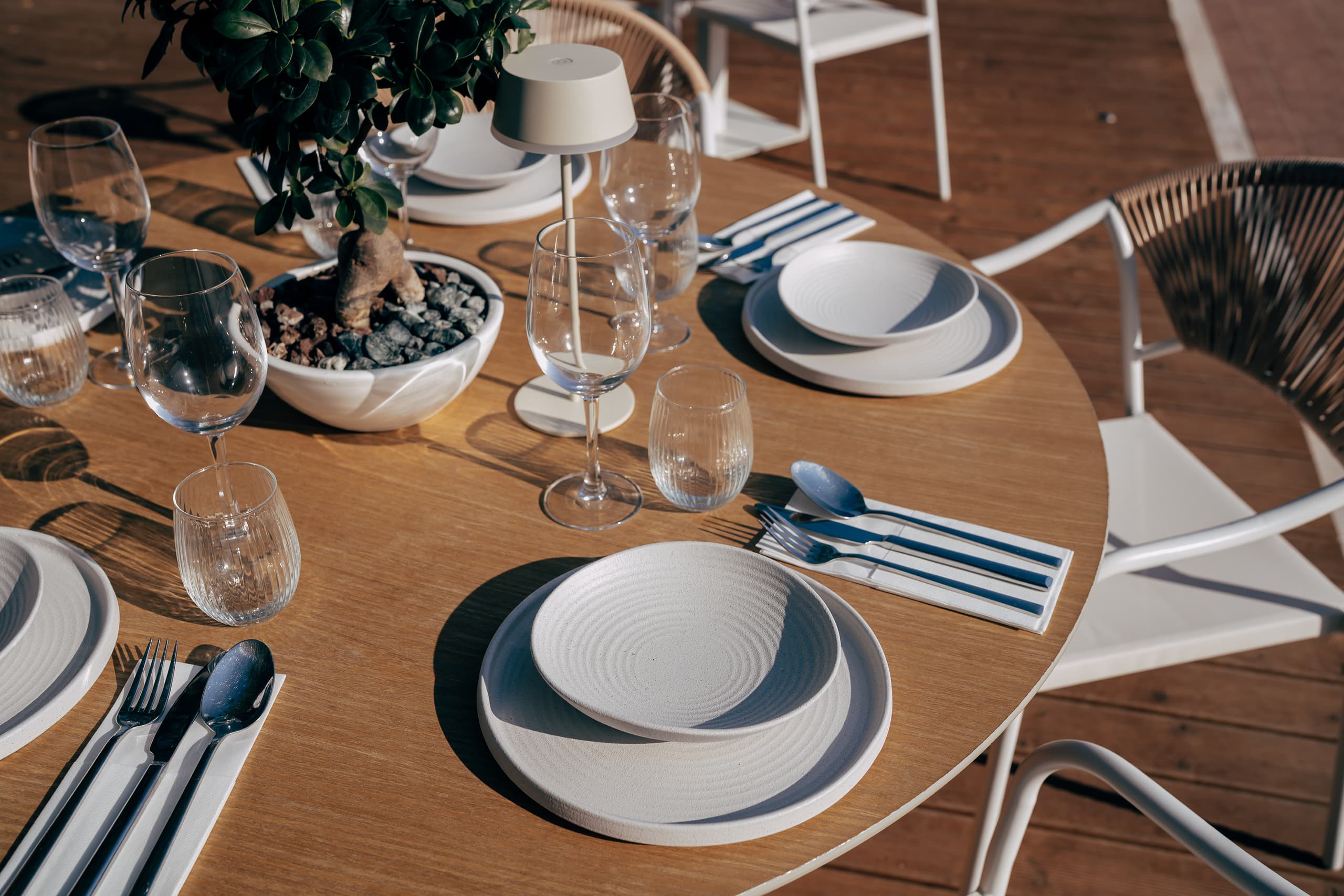 Seating and open-air dining at Thyrea all-day restaurant in Crete
