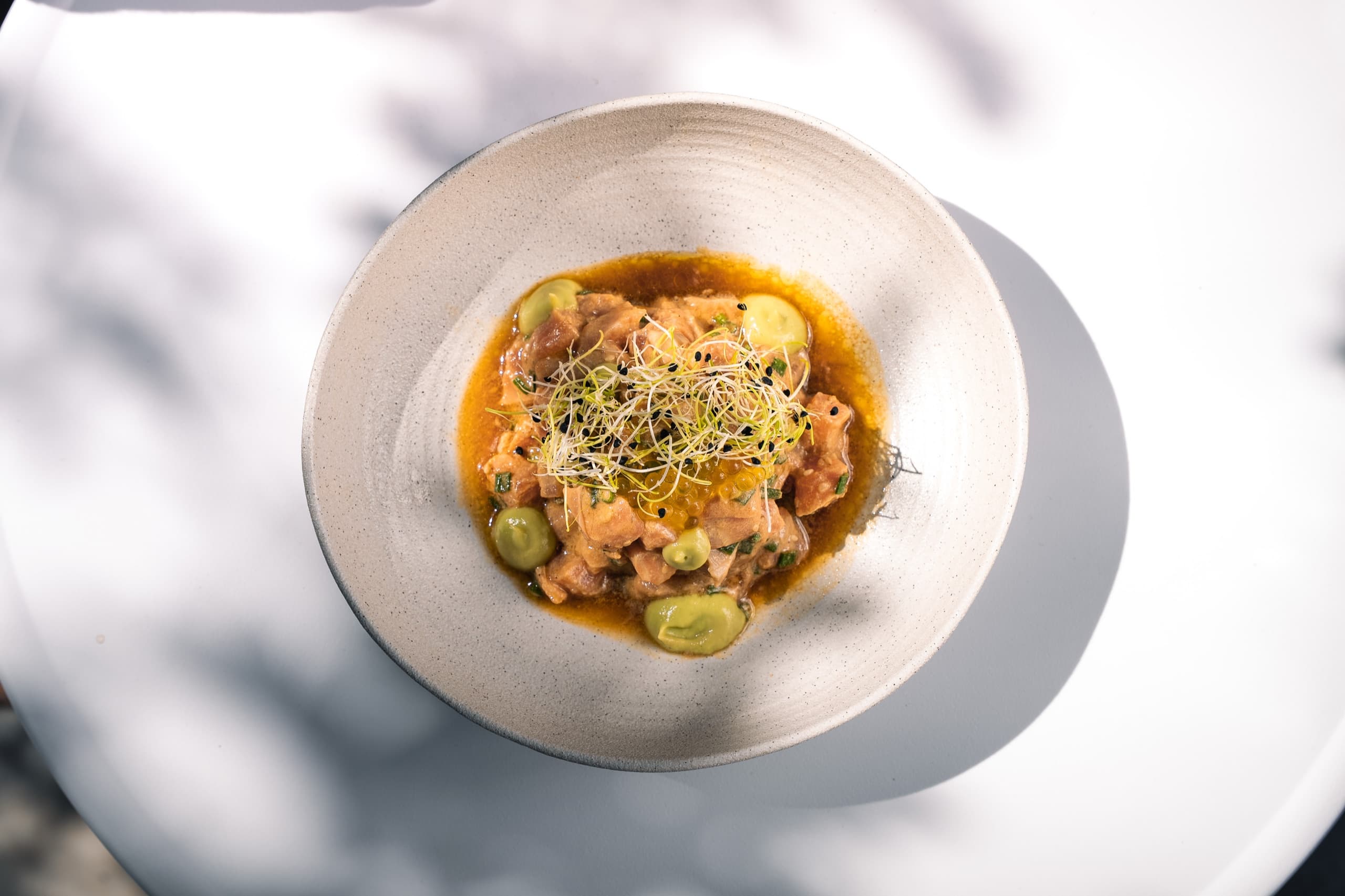 A Greek dish plated at Thyrea, made with Cretan produce and fresh seafood