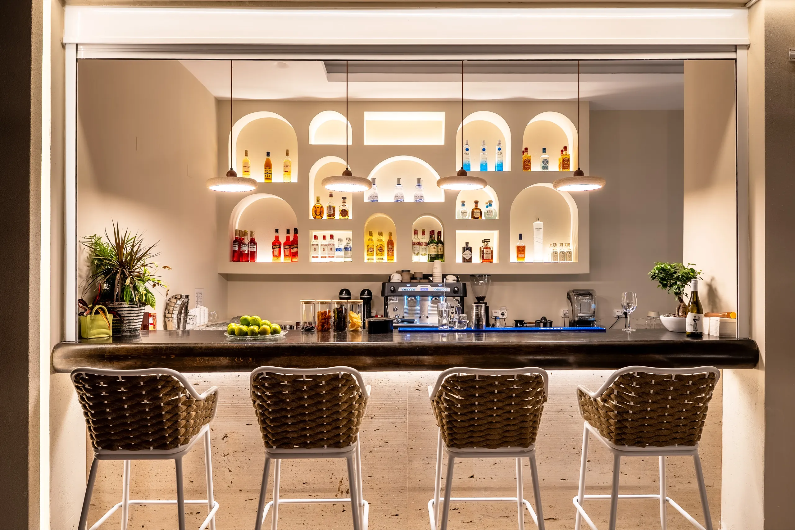The bar at Thyrea all-day restaurant and wine bar in Thyseas, Crete